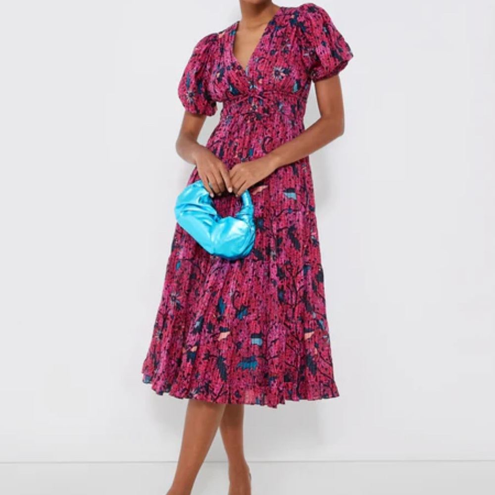 Ulla Johnson Pink and Blue Patterned Midi Dress
